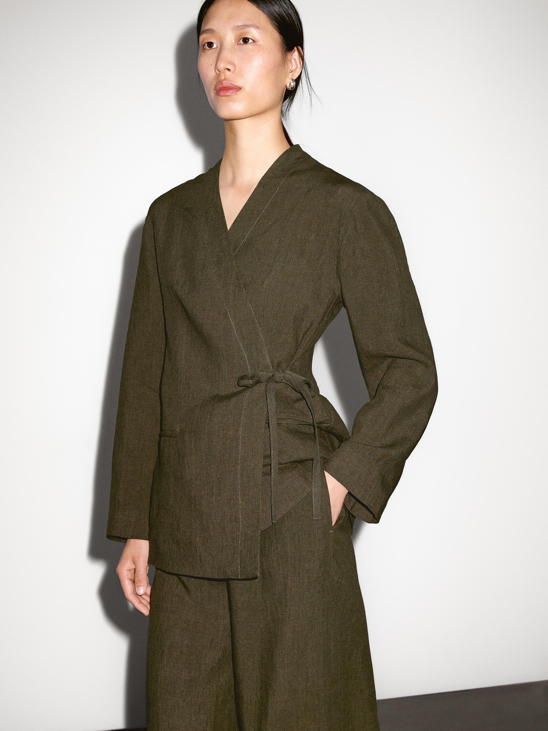 100% linen straight-leg trousers